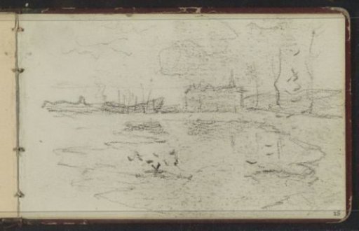 Landscape with a building on a waterfront