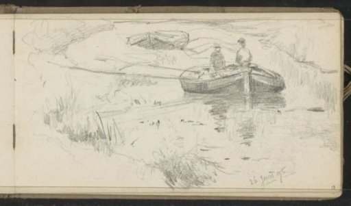 Two figures in a rowing boat on the water