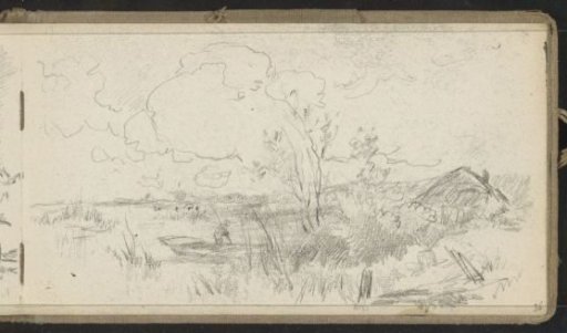 Figure in a rowing boat by a waterside
