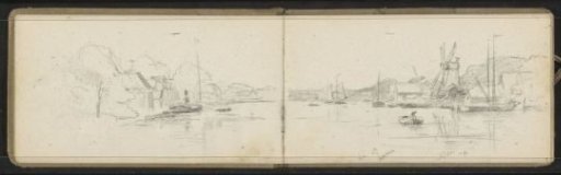 Houses and a sailing boat at a waterfront