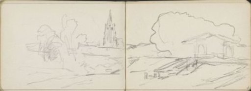 Landscape with a drawbridge and church tower
