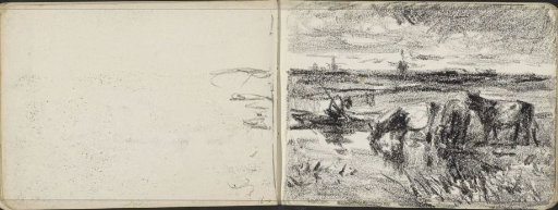 Meadow with cows at a waterfront