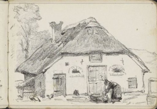 Working woman in front of a farmhouse at Dennenheuvel near Hattem