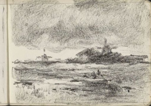 Landscape with water and two mills