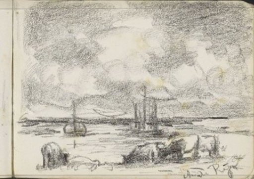 Cows at a waterfront of the Rhine