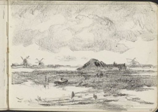 River landscape with mills