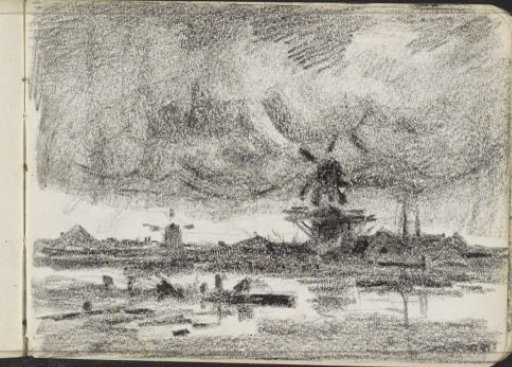 River landscape with mills
