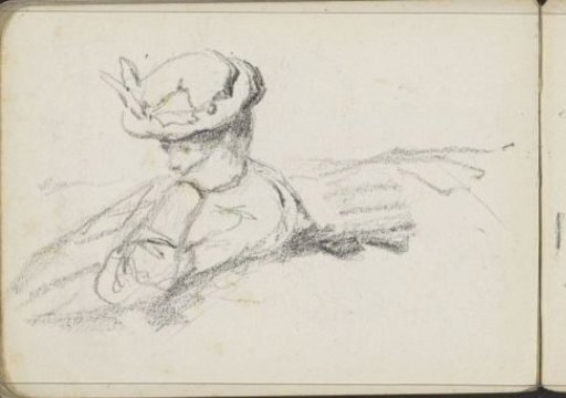 Seated woman with an ornate hat