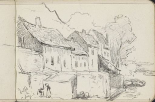 Street with figures in Delft