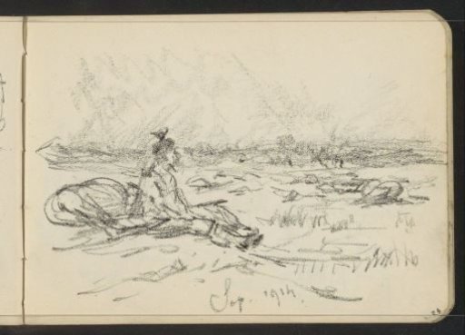 Seated figure in a landscape