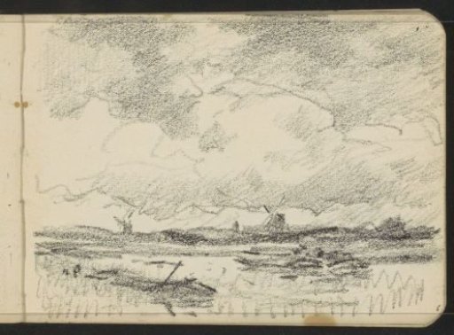 Landscape with water and windmills