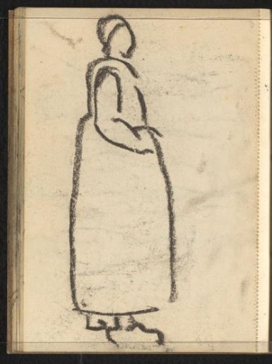 Standing woman in the costume of Spakenburg in profile to the right