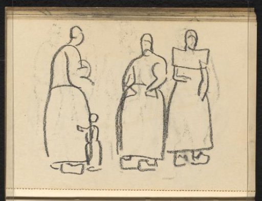 Cast of the drawing on page 24 verso and three standing women in the costume of Spakenburg with a child