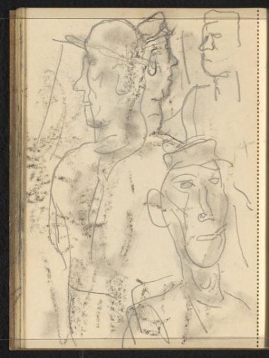 Cast of the drawing on page 26 verso and men's heads with headgear