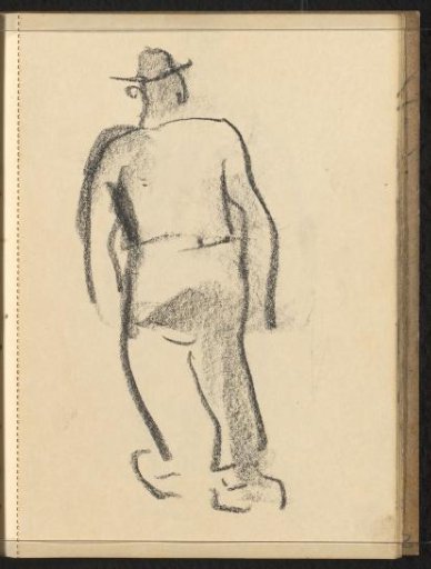 Standing man with a hat and wooden shoes seen from behind