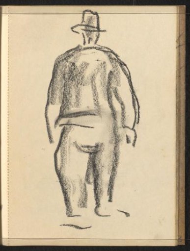 Standing man with a hat seen from behind