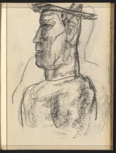 Man with a hat in profile to the left