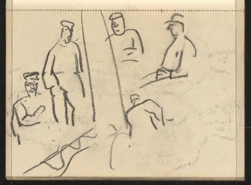 Cast of the drawing on page 5 verso and figures with headgear in various poses