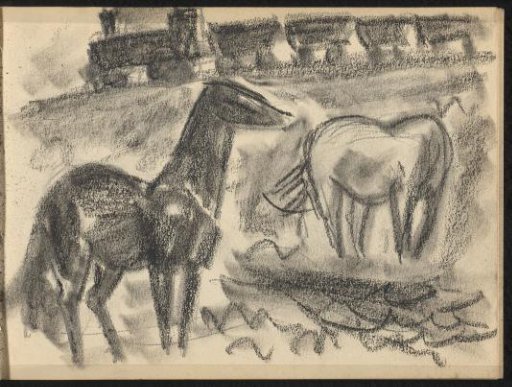 Two Horses with a Train in the Background