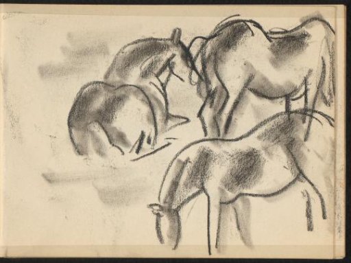 Two Standing Horses with a Reclining Horse