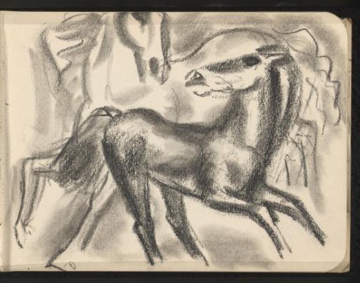 Two horses with heads turned towards each other