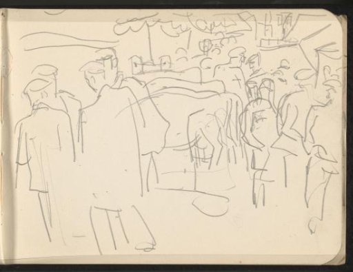 Groups of standing figures with animals