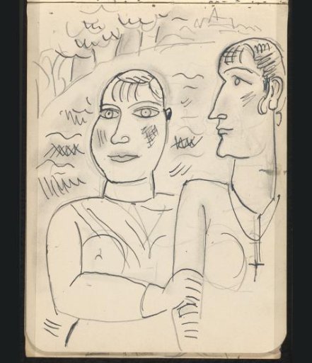 Two figures in a landscape