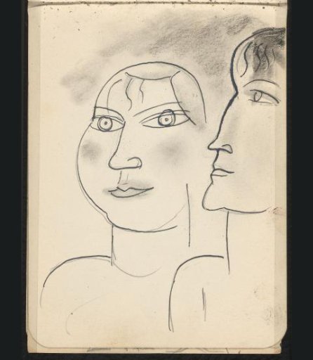 Two figures, one seen from the side