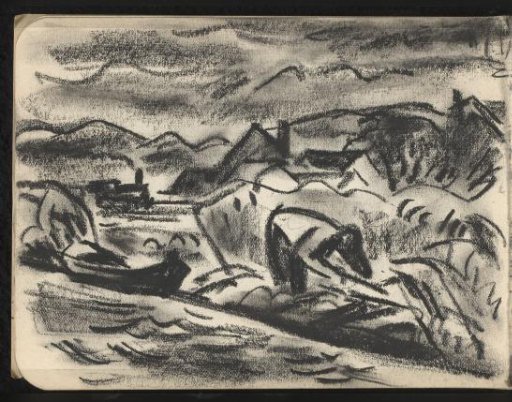 Landscape with a boat and a train