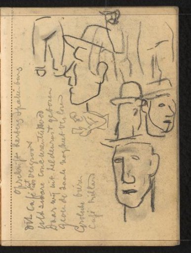 Legs and men's heads with hats