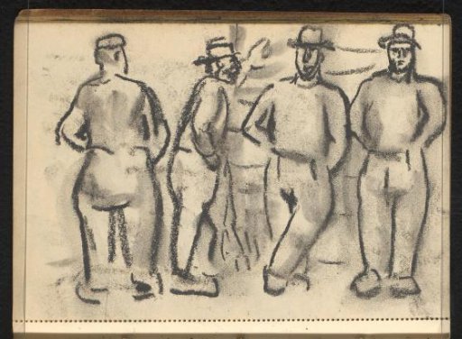 Conversation between four men with headgear