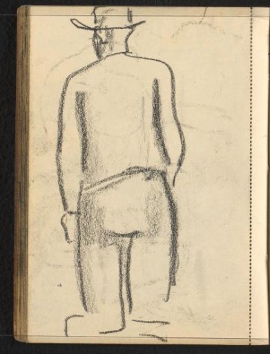 Standing man with hat seen from behind