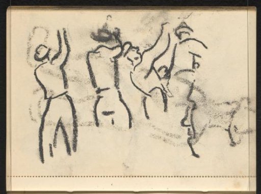 Abklatsch of the drawing on page 30 recto, four figures with headgear and a face in profile to the left