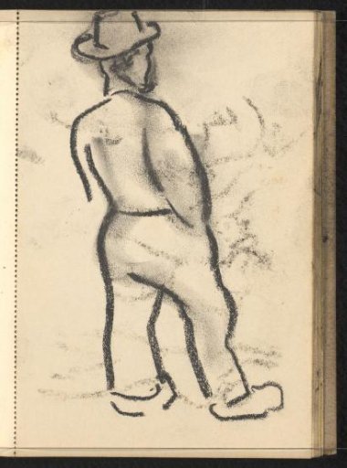 Abklatsch of the drawing on page 29 verso and a standing man with a hat and clogs seen from behind