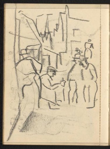 Three figures in the harbor of Spakenburg
