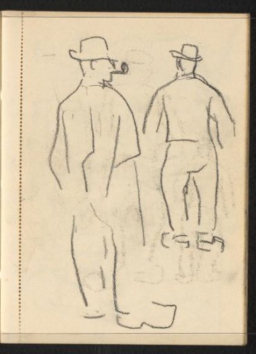 Abklatsch of the drawing on page 36 recto and two standing figures with hats, clogs and a pipe
