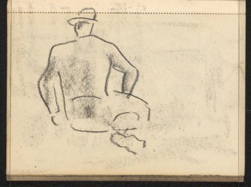 Abklatsch of the drawing on page 38 verso and a seated figure with a hat seen from behind