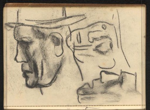 Three male heads with hats