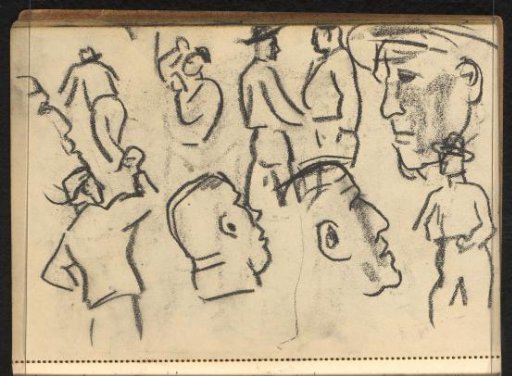Heads and standing figures