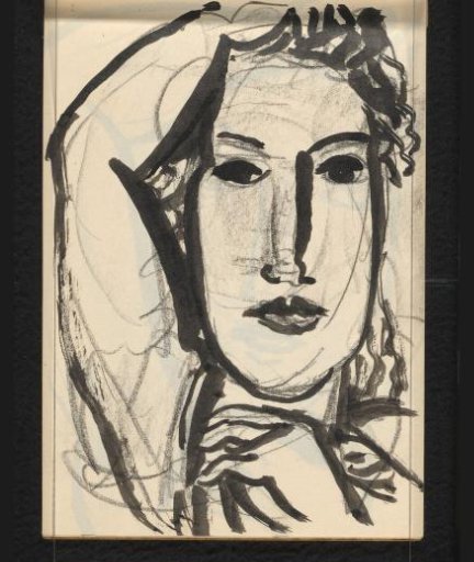Woman with right arm on head and left arm before breast