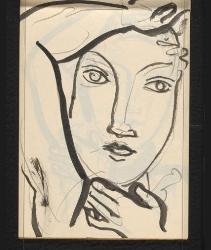 Woman with right arm on head and left arm before breast