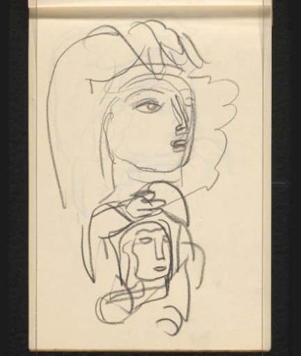 Woman's head and torso with right arm on head
