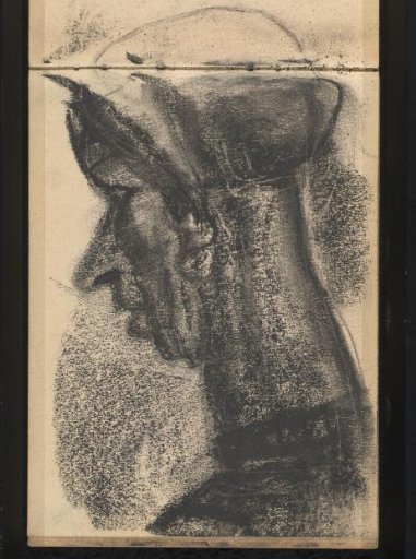 Figure with a long neck seen from the side