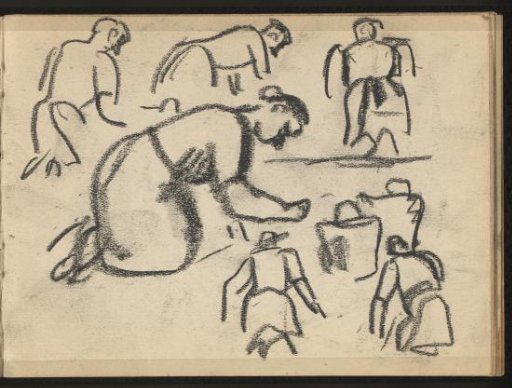 Six figures sitting on knees