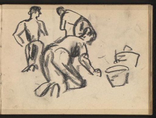 Three figures kneeling