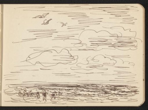Beach with Figures and Three Birds