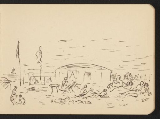 Beach Tent with Two Flags at Sea