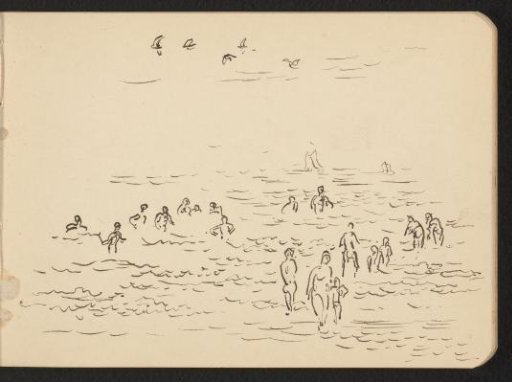 Beach with Figures and Two Boats in the Sea