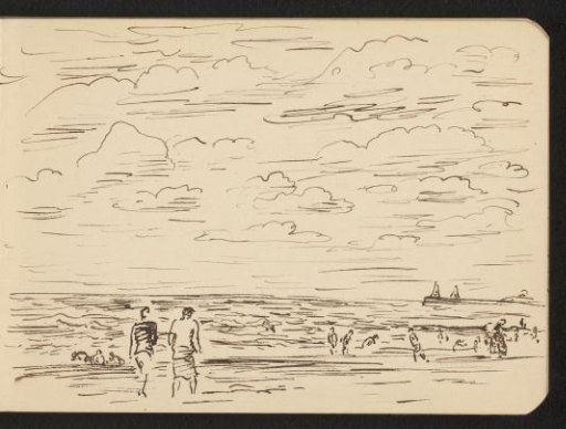 Beach with groups of recreationists
