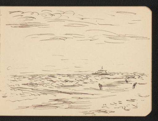 Beach with three figures and a boat